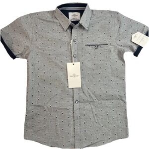 Craft+Flow Big Boy Short Sleeve Button Up Gray & Blue Shirt‎ Size 8S-New